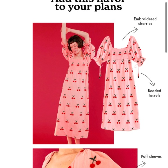 NWT Farm Rio Cherry Cross Stitch Midi Dress in Light Pink - Picture 3 of 5